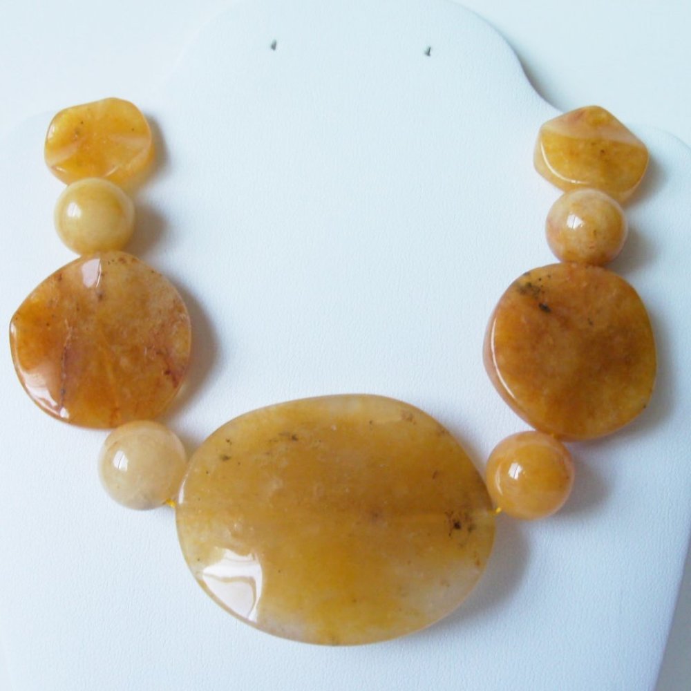 Yellow gemstone, glass necklace, NEW (#964)